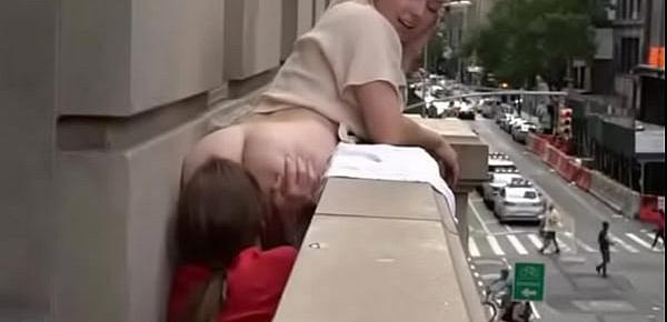  redhead dyke faggot gets her thicc ass eaten on a balcony